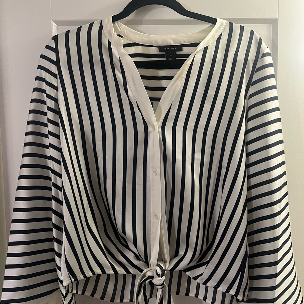Halogen Navy and White Striped Button Down Shirt